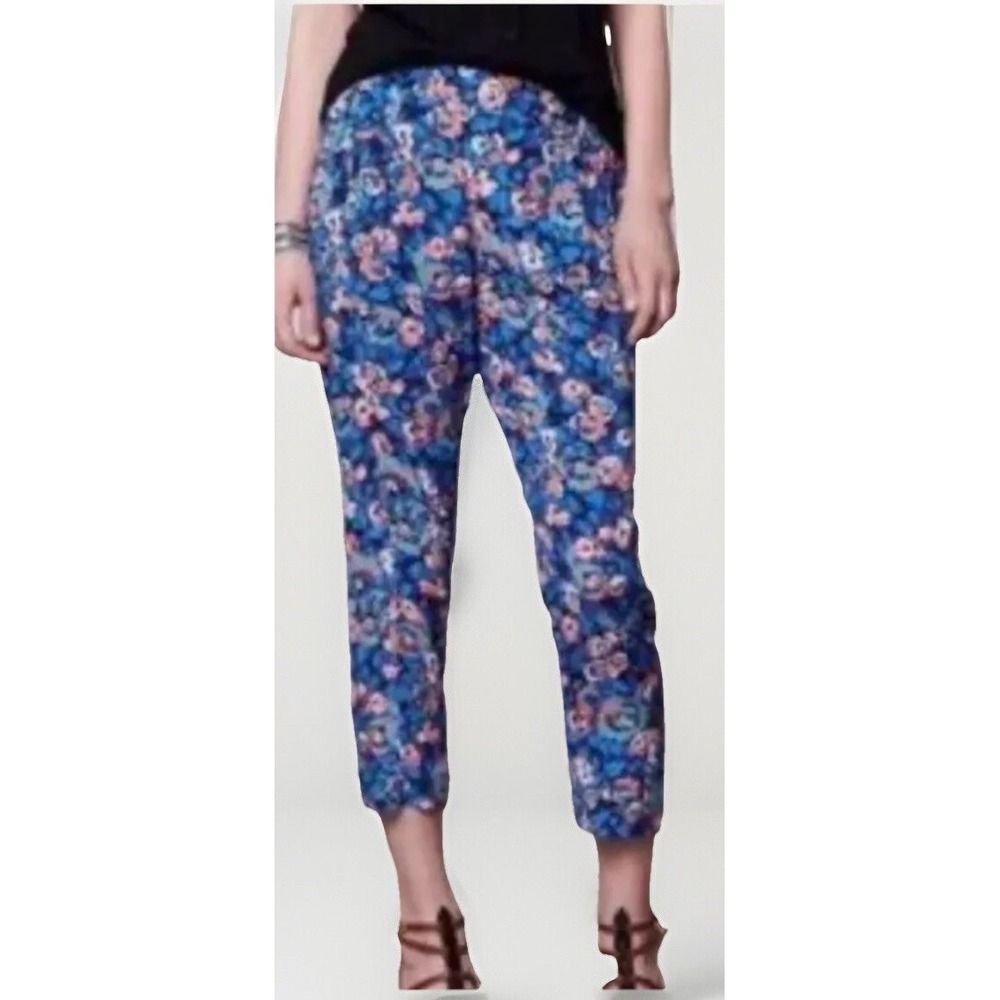 Anthropologie Elevenses Crop Floral Poppies Printed Trouser Pants Sz 8 Pockets